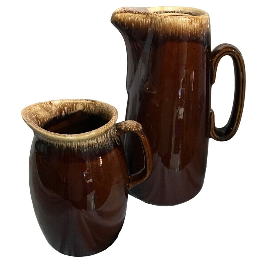HULL Pottery 7” Pitcher & 10.5" Coffee Pot Bundle Set USA Brown MCM